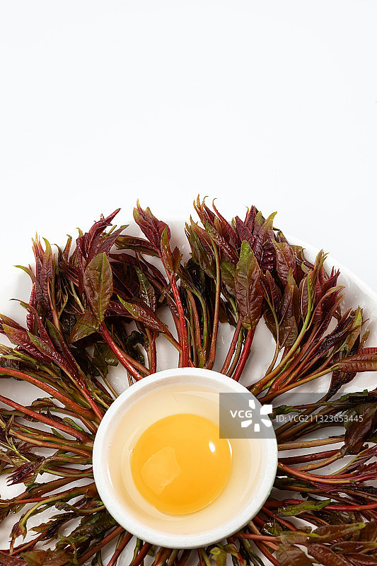 香椿芽和鸡蛋静物特写图片素材