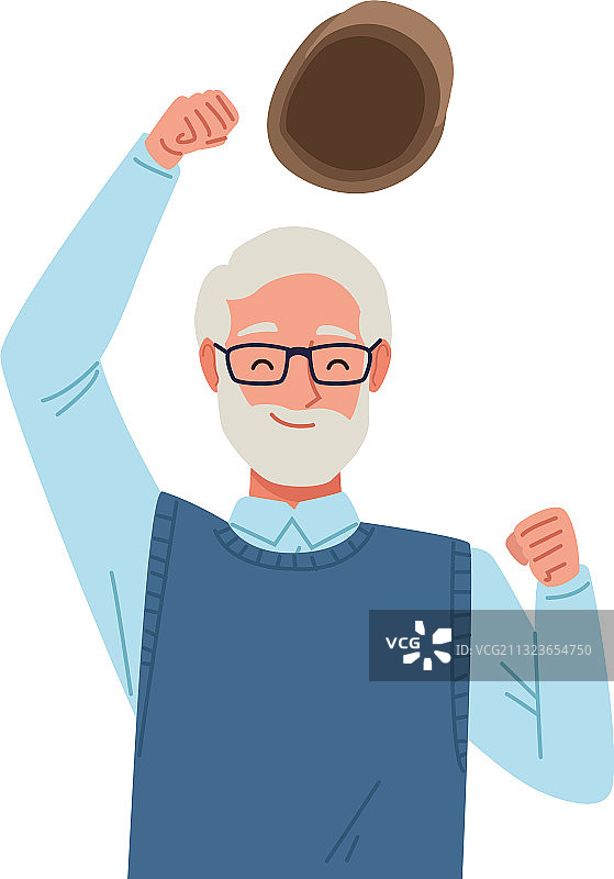 戴着贝雷帽庆祝的快乐老人图片素材