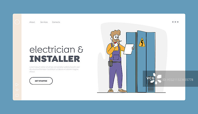 电工在仪表盘前查看施工图图片素材