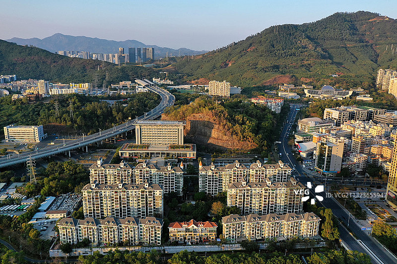 广东省南山区大沙河公园欧洲城和大方城航拍图片素材
