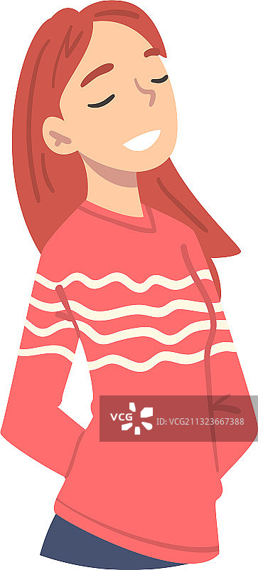 红发女孩思考出一个好主意，面露喜色图片素材