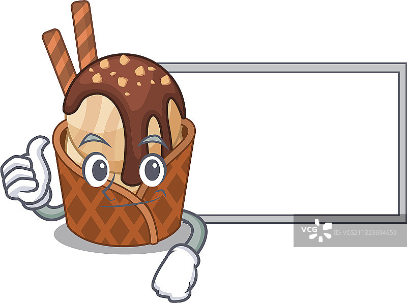 可爱咖啡冰淇淋卡通人物竖起大拇指图片素材