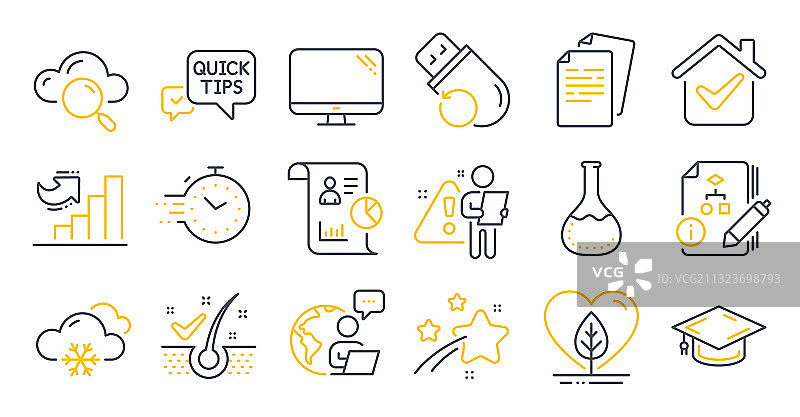 包含增长图和闪光灯等科学图标的套装图片素材