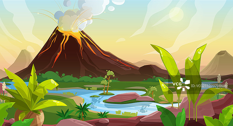 火山喷发卡通背景图片素材