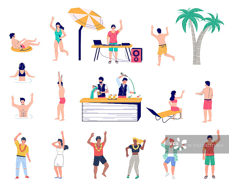 扁平风海滩派对卡通人物图片素材