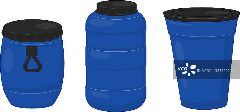 带盖蓝色塑料桶套装图片素材