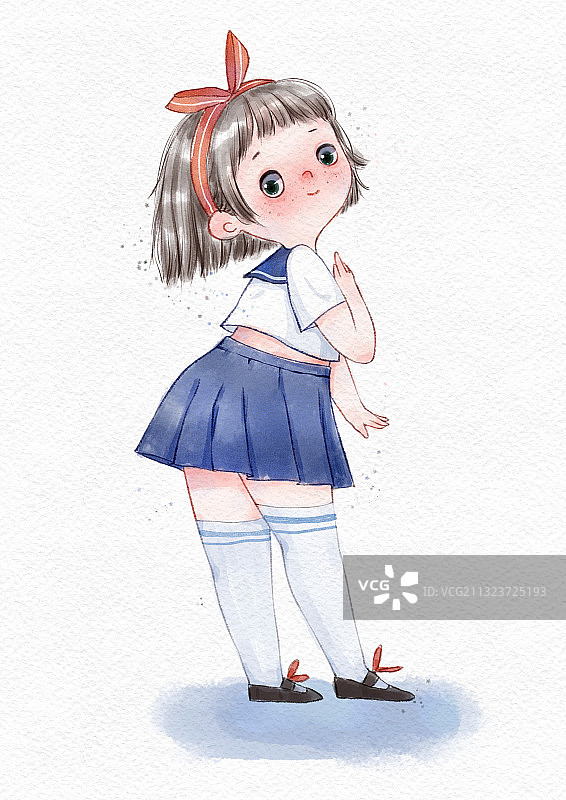 回头瞧一眼的小女孩图片素材