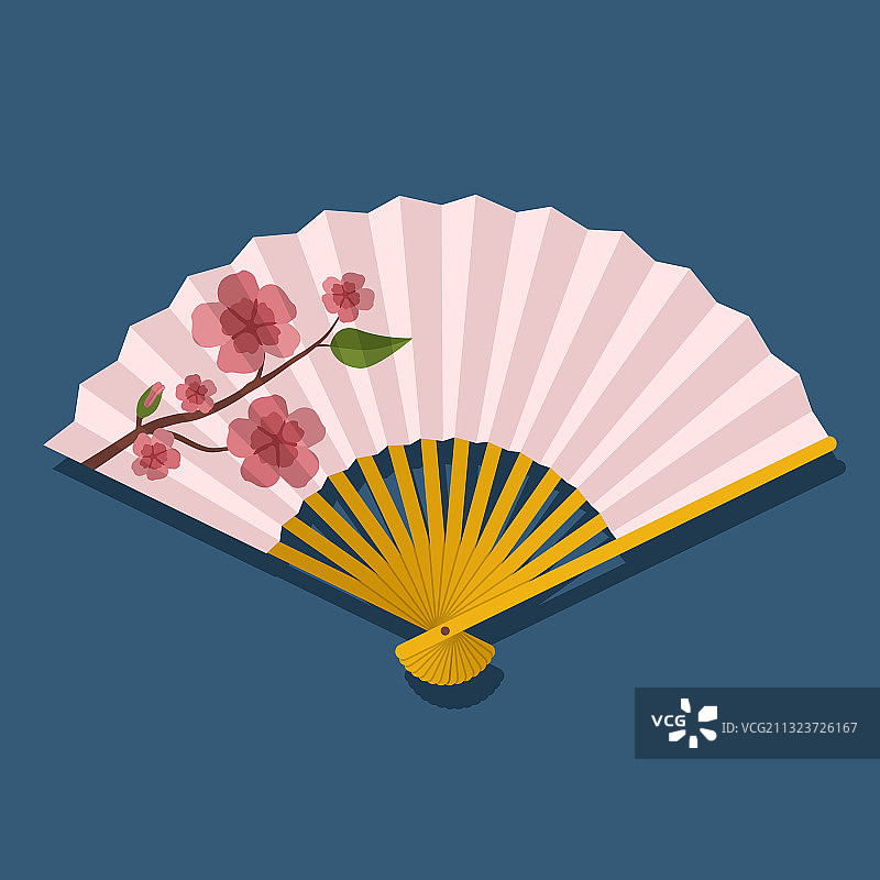 带樱花枝的折扇图片素材