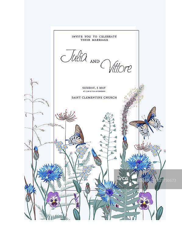 花卉婚礼邀请卡模板设计图片素材