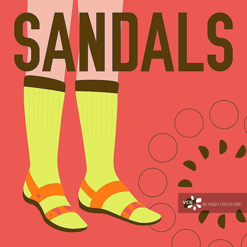 凉鞋文字和穿着凉鞋的腿图片素材