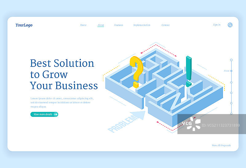 业务增长最佳解决方案2.5D等距着陆页图片素材