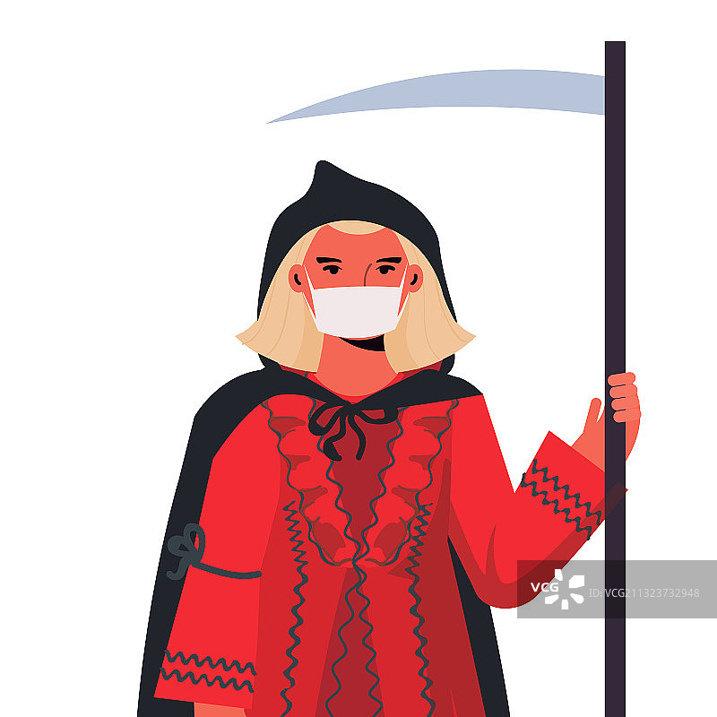 万圣节戴面具的女孩，穿着死神服装图片素材