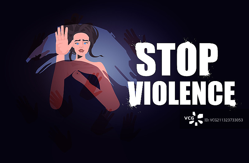 害怕的惊恐妇女，制止暴力图片素材