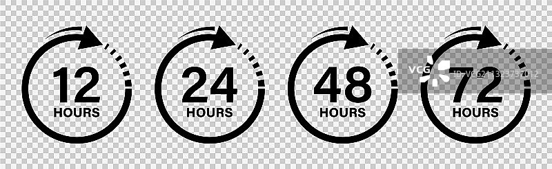工作时长12、24、48和72小时时钟箭头图片素材