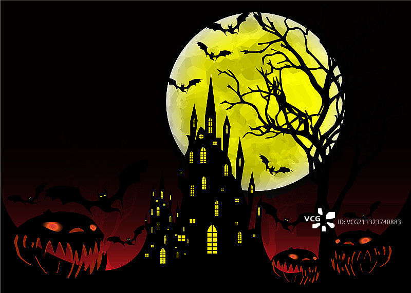 带有哥特式鬼屋的万圣节派对蝙蝠图片素材