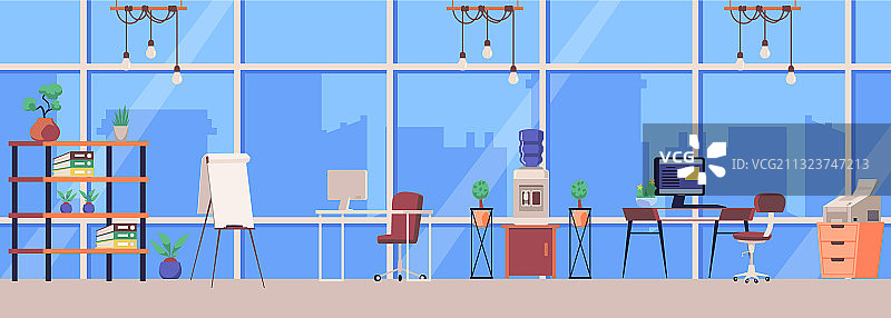 现代办公室室内扁平风格图片图片素材