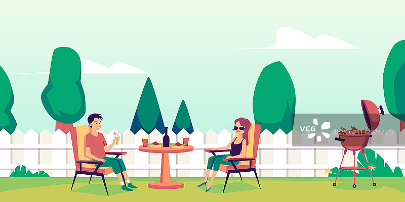 后院情侣烧烤派对图片素材