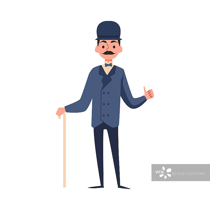 维多利亚绅士与手杖和圆顶礼帽图片素材