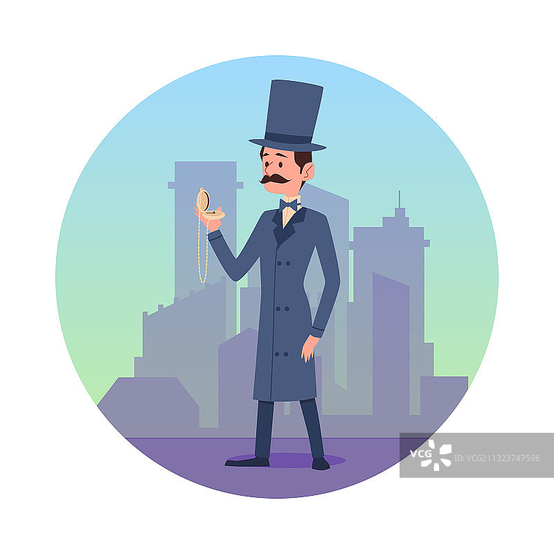 背景建筑前的绅士圆形图案图片素材