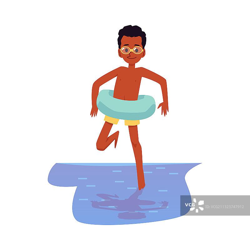 卡通小男孩跳水图片素材