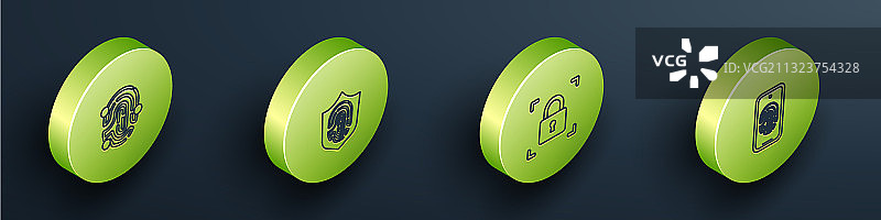 一套2.5D指纹盾牌与锁图片素材