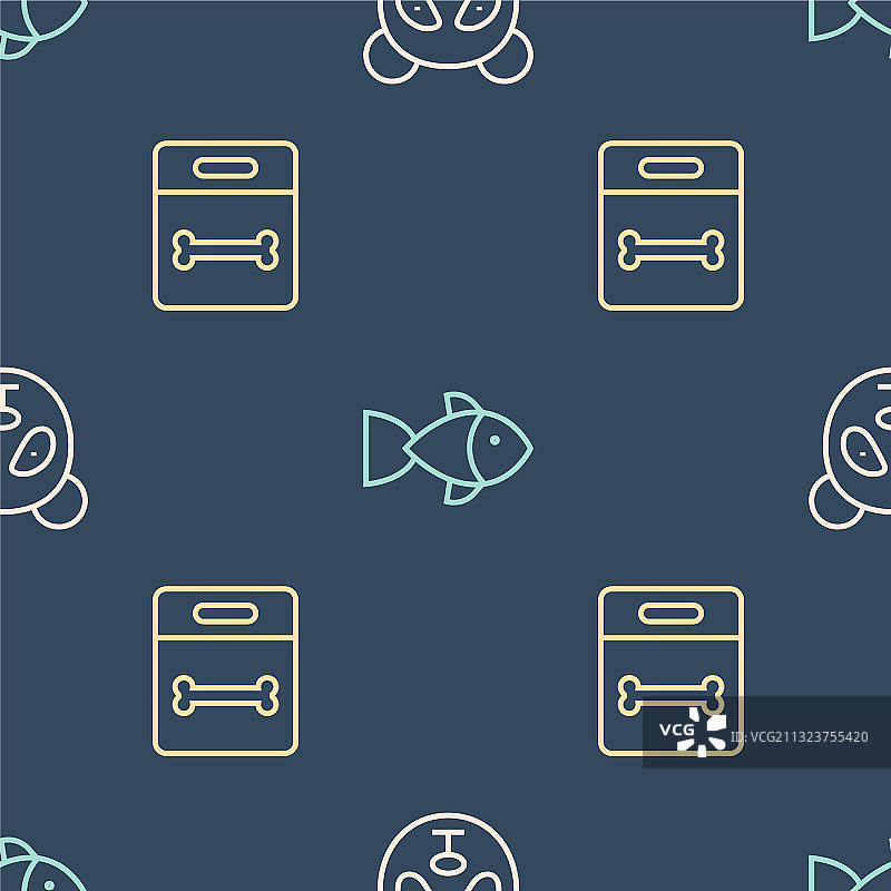 卡通熊猫脸、狗骨头和鱼图片素材