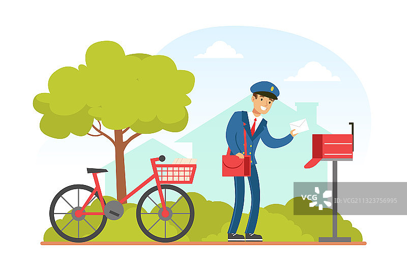 邮递员将信件投入邮箱图片素材