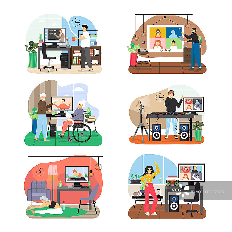 居家隔离场景扁平化设计图片素材