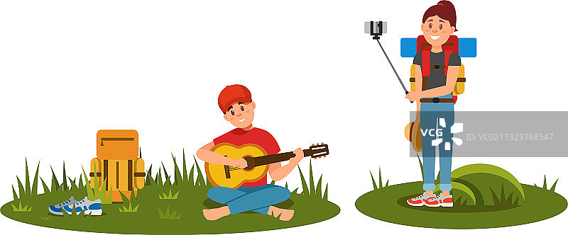 人物角色在户外休息弹吉他图片素材