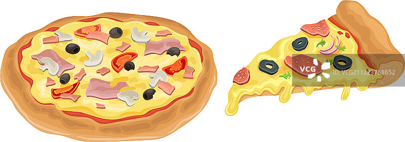 美味的披萨和融化的披萨切片图片素材