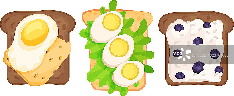 不同食材的吐司（顶视图）图片素材