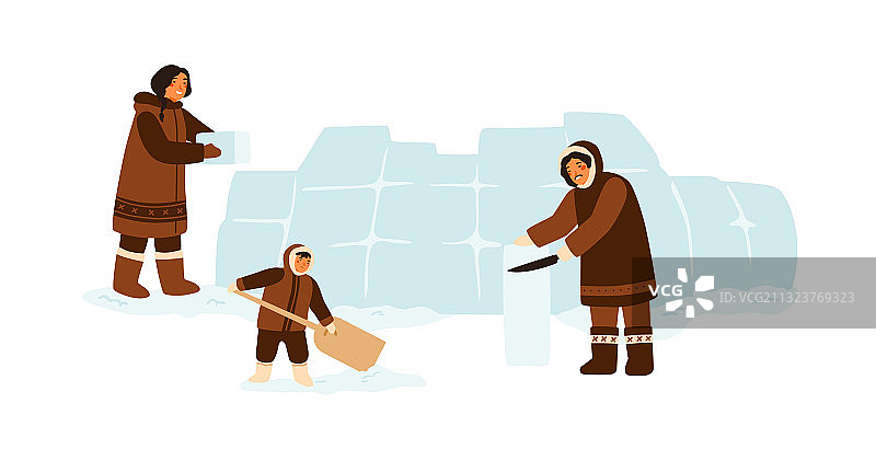 爱斯基摩传统家庭建造冰屋图片素材