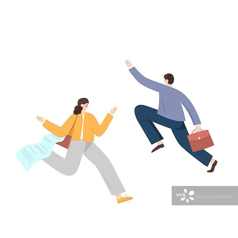男女背着公文包求职招聘矢量插画人物元素图片素材