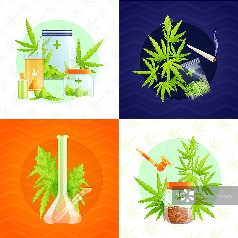 医用大麻概念图标集图片素材