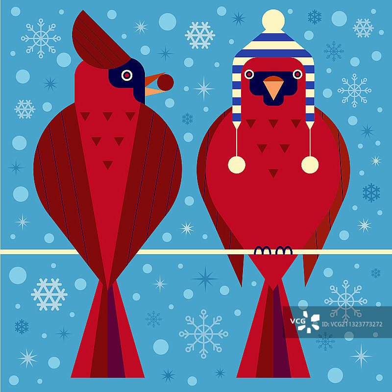 圣诞小鸟卡片与红色主教情侣图片素材