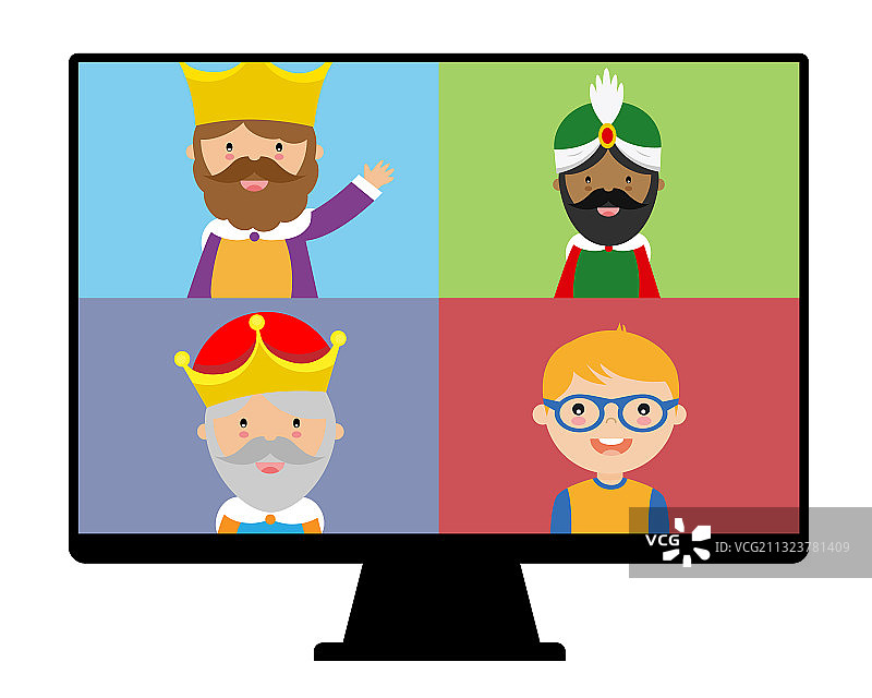 与三位智者视频通话图片素材