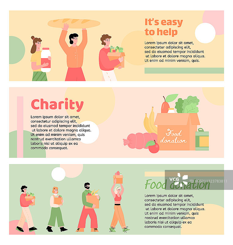 慈善和食物捐赠扁平风格宣传单套装图片素材