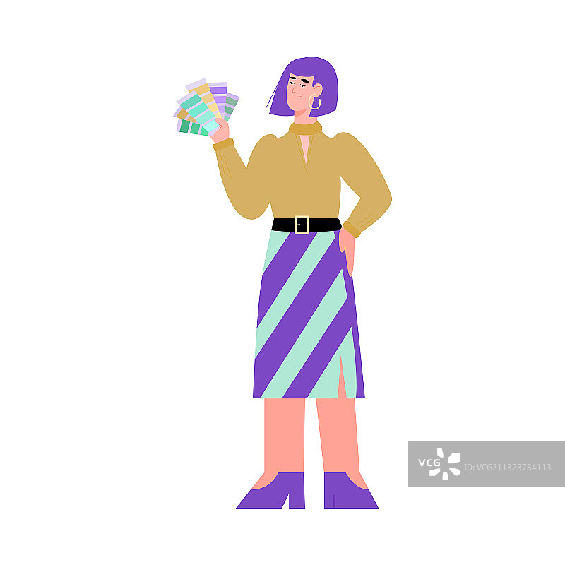 印刷厂的女设计师拿着色卡图片素材