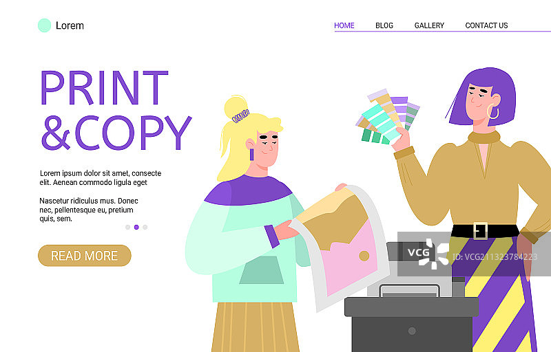 卡通风格的打印复印服务网站图片素材