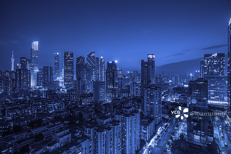 广州城市风光夜景和5G智慧城市大数据科技概念图片素材