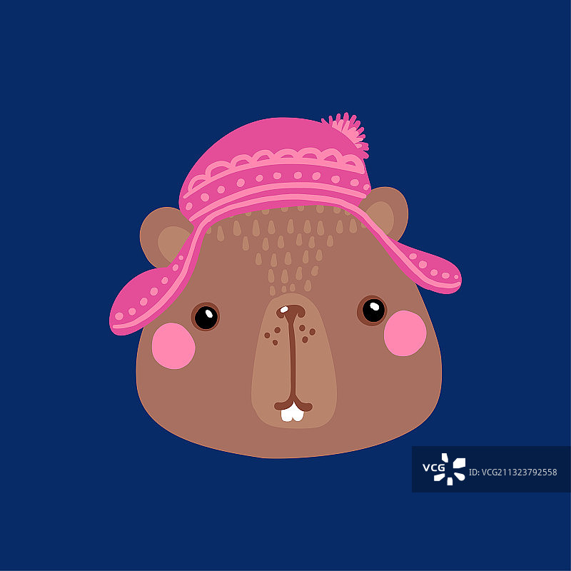 戴冬季帽子的可爱熊脸图片素材