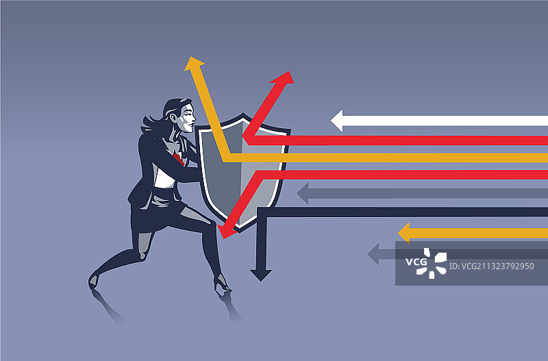 用盾牌保护自己的商务女人图片素材