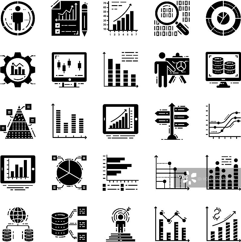 数据分析实心图标包图片素材