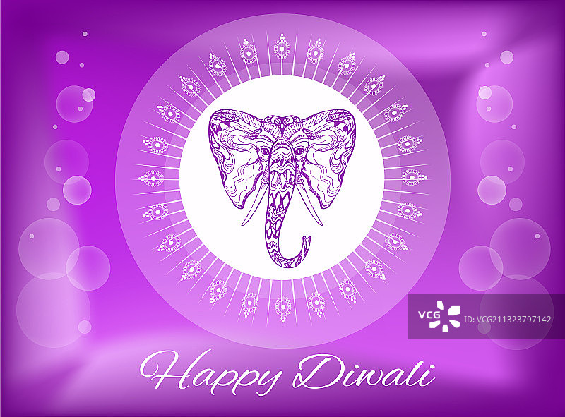 印度教排灯节快乐大象头曼陀罗贺卡图片素材