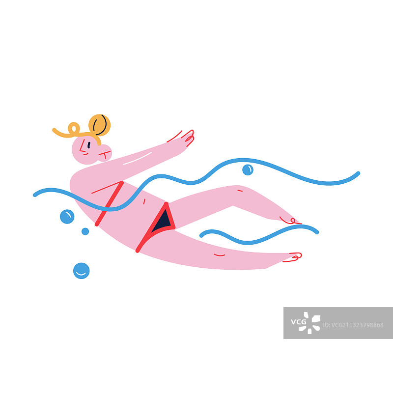 穿泳衣在水面游泳的微笑女孩图片素材