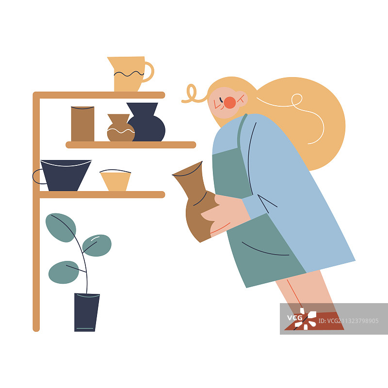 女人在陶器作坊搬运手工陶罐图片素材