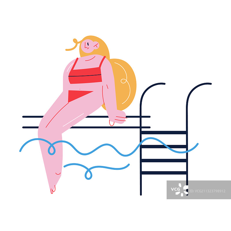 微笑的红衣泳装女人图片素材