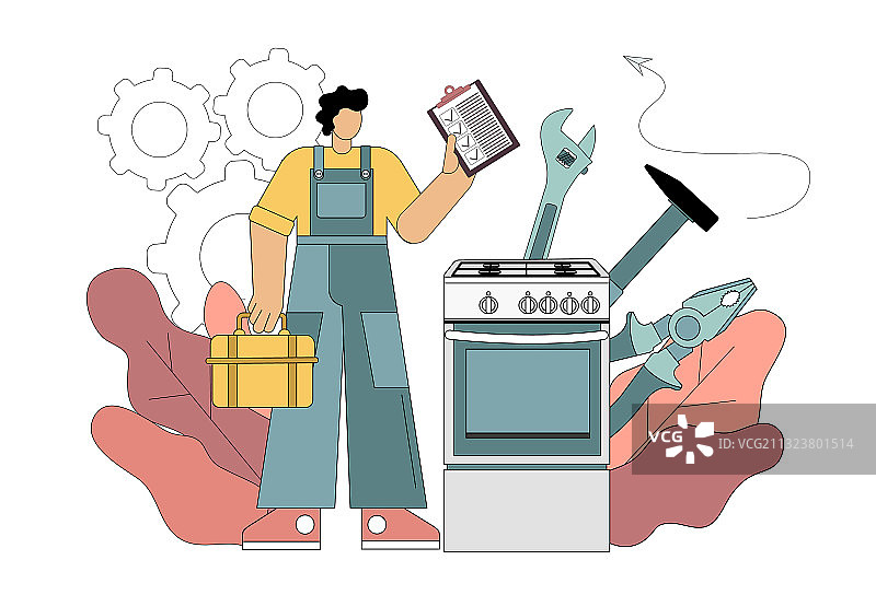 维修工和燃气灶概念图片素材