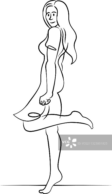 穿着连衣裙的长发年轻女人图片素材