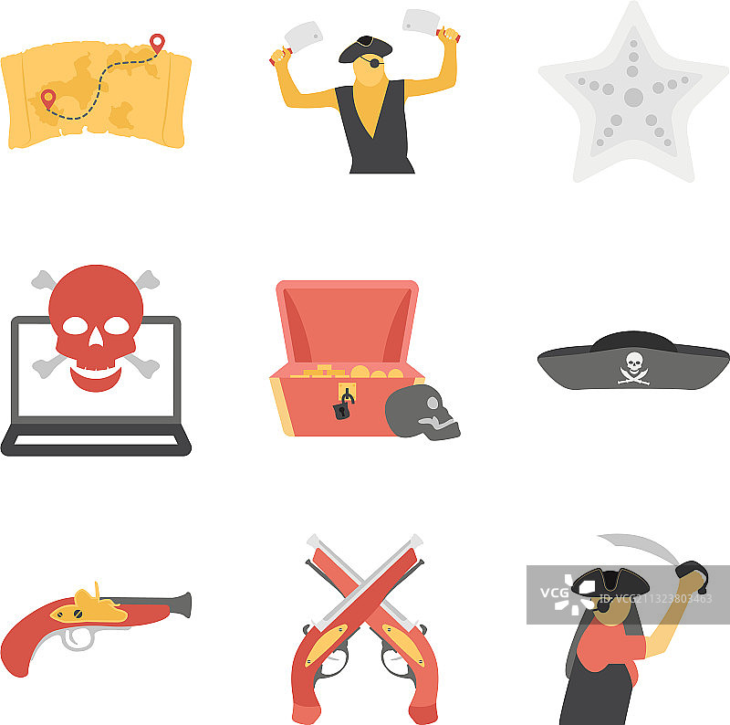 海盗扁平图标系列图片素材
